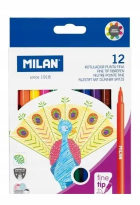Flamastry Okrągłe Cienkie 12 Kolorów Milan